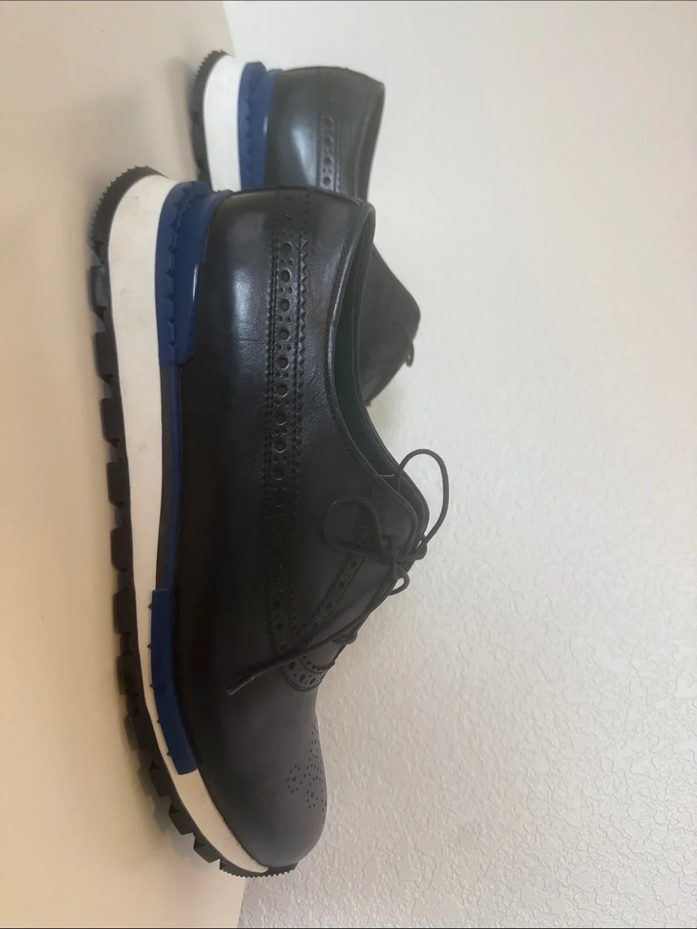 Men's Berluti Black Leather Wingtip Derby with Blue Accent Sole